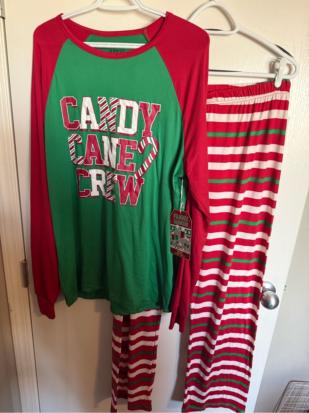 NWT Men's Candy Cane Crew Pajama Set - Green & Red Christmas - Large